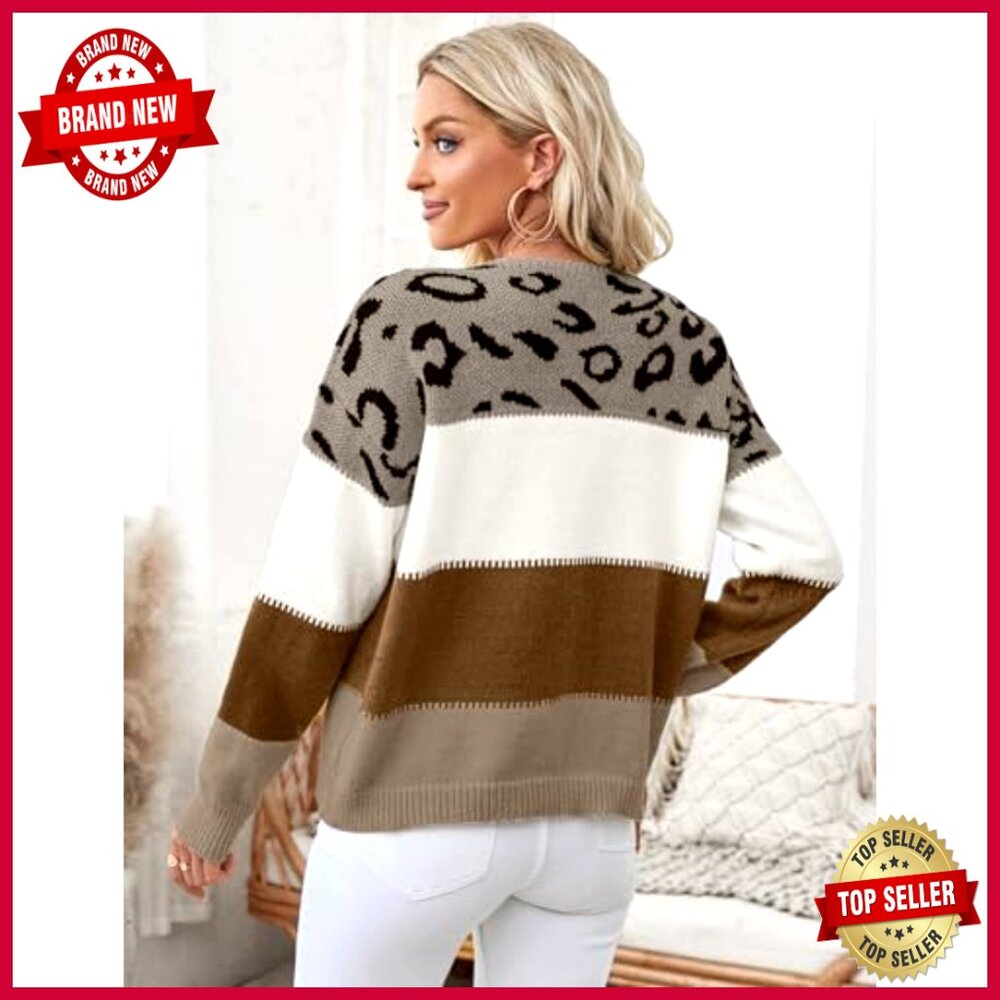 Oversized Knit Sweater Pullover Leopard Pattern S… - image 4